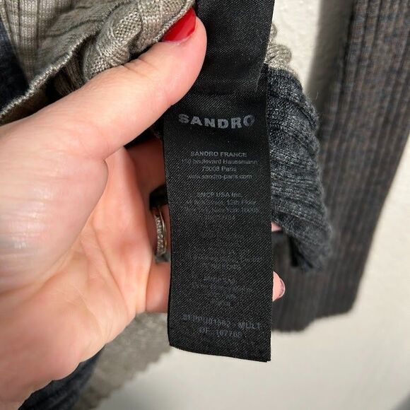 Sandro Paris Moria Sweater Size 1 US S Colorblock Rib Knit Zip Collar Pullover - Picture 8 of 9